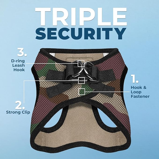 Voyager Step-In Air Dog Harness - All Weather Mesh, Reflective, No Pull Harness for Small, Medium Dogs, Cats - Secure with Hook & Loop Fastener, Buckle, Double D-Rings - Army/Black Trim, XXXS