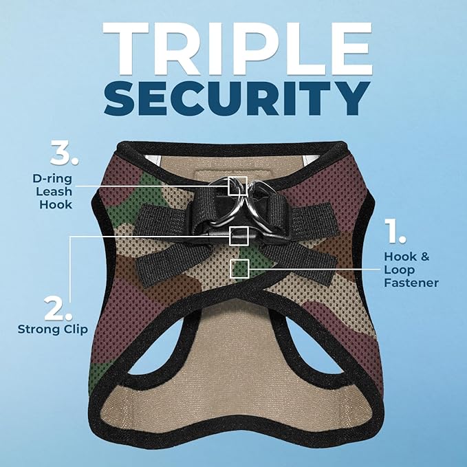 Voyager Step-In Air Dog Harness - All Weather Mesh, Reflective, No Pull Harness for Small, Medium Dogs, Cats - Secure with Hook & Loop Fastener, Buckle, Double D-Rings - Army/Black Trim, XXS