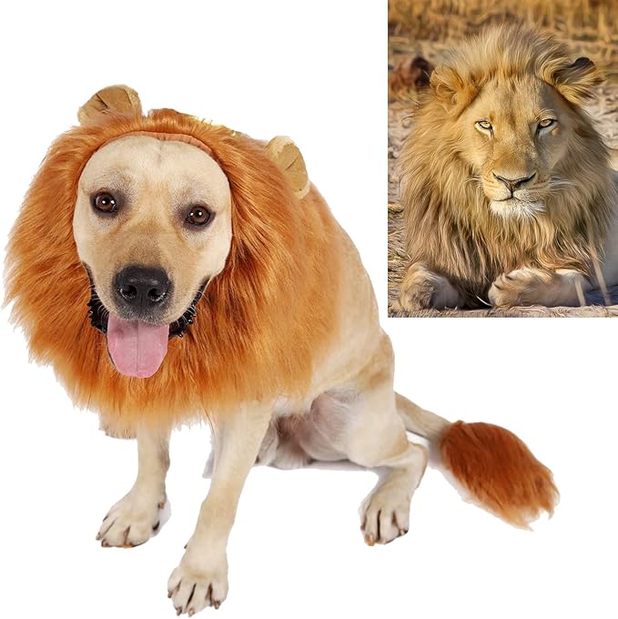Funny Dog Cosplay Lion Brown Wig, Realistic Lion Mane Wig, Dog Lion Mane for Halloween, Christmas, Parties, Festivals, Dog Wigs for Large Dogs