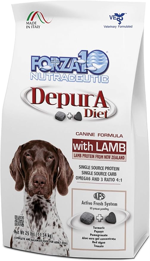 Forza10 Active Depura Daily Life Protection Dry Dog Food, 25 Pounds, Limited Ingredient Gluten Free All Natural Ingredients Omega 6 Vet Recommended Lamb Flavor Dog Food