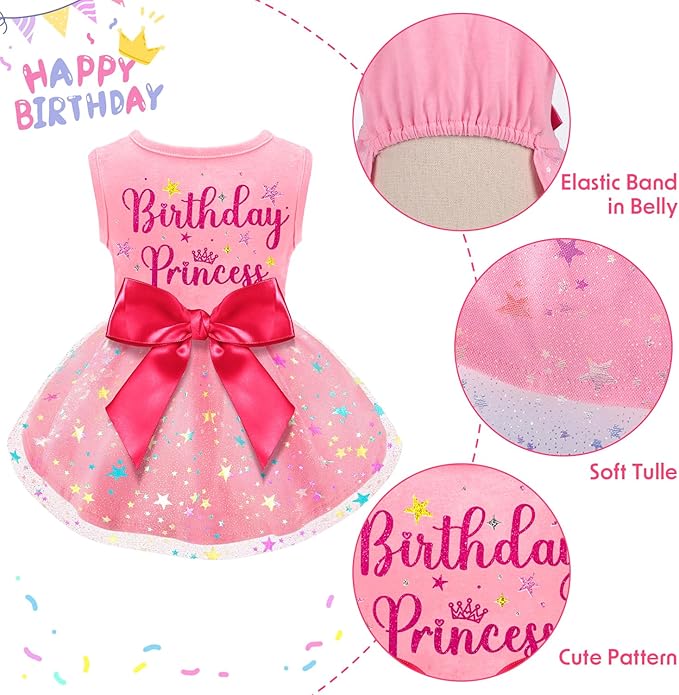 Birthday Dress With Bowknot Tulle Princess Clothes for Small Medium Large Dogs Girls Boys Cats Outfit Apparel