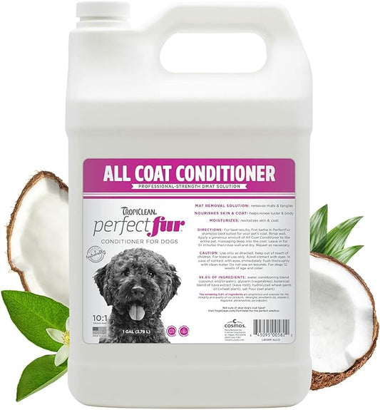 TropiClean PerfectFur Dog Conditioner for All Coats| 10:1 Concentrated Groomer Gallon| Made in The USA| 1 Gallon