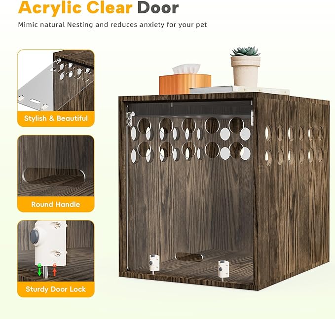 Dog Crate Furniture, SAUCE ZHAN Dog Kennel with Cushion for Small/Medium Dogs, End Side Table Wooden Crate for Pets Indoor, Brown