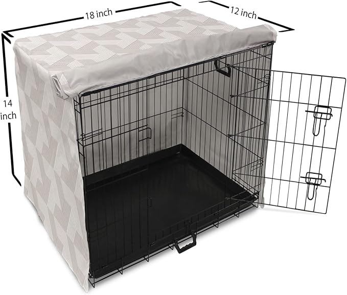 Ambesonne Modern Dog Crate Cover, Illustration of Diagonal Stripes Forming Geometric Shapes in Greyscale, Easy to Use Pet Kennel Cover for Small Dogs Puppies Kittens, 18 Inch, Pale Taupe and White