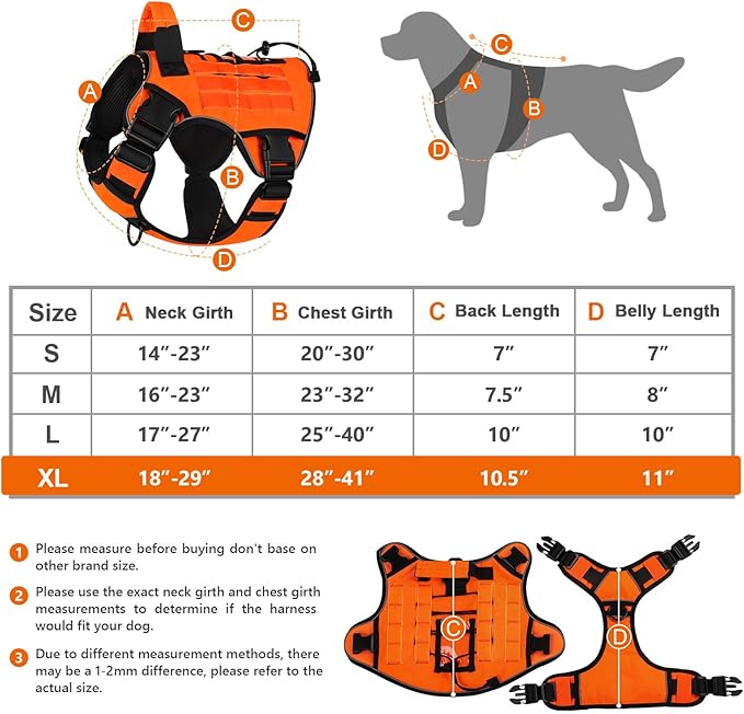 WINGOIN Orange Tactical Dog Harness Vest for Large Dogs No Pull Adjustable Reflective Military Pet Harness with Handle for Golden Retriever, Doberman Pinscher, Rottweiler, Great Dane Service Dog (XL)