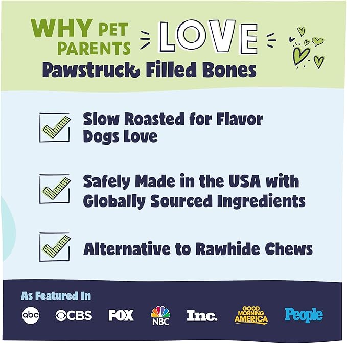 Pawstruck Large 5-6" Filled Dog Bones, Beef Flavor - Made in USA Long Lasting Stuffed Femur for Aggressive Chewers Dental Treat - Pack of 3 - Packaging May Vary