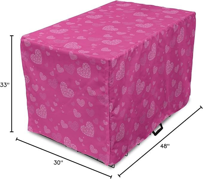 Lunarable Love Dog Crate Cover, Romantic Theme Abstract Heart Shapes Valentines Day 14th February Design, Easy to Use Pet Kennel Cover for Medium Large Dogs, 48 Inch, Hot Pink