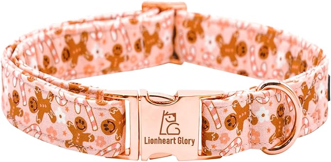 Lionheart glory Christmas Dog Collar Pink Collar Dog Adjustable Soft Dog Collars Gingerbread Man Dog Collars for Small Medium Large Dogs Female or Male Pet Collar