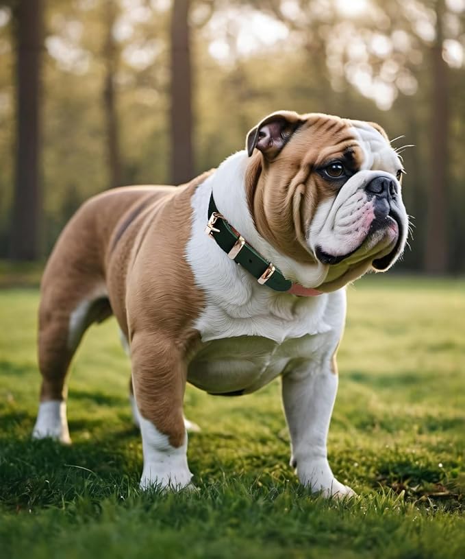 Premium Genuine Leather Dog Collar - Durable 4.5mm Thick, Color-Blocking Design with Rose Gold Hardware, Available in 4 Sizes for Small, Medium and Large Dogs, Green 19-23 in