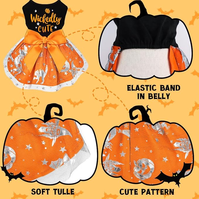 Dog Halloween Costumes Dog Dresses, Halloween Costumes for Dogs Funny Puppy Dress with Bow for Small Large Dogs, Pumpkin Witch Bat Pet Costume Halloween Christmas (Medium, Wickedly Cute)