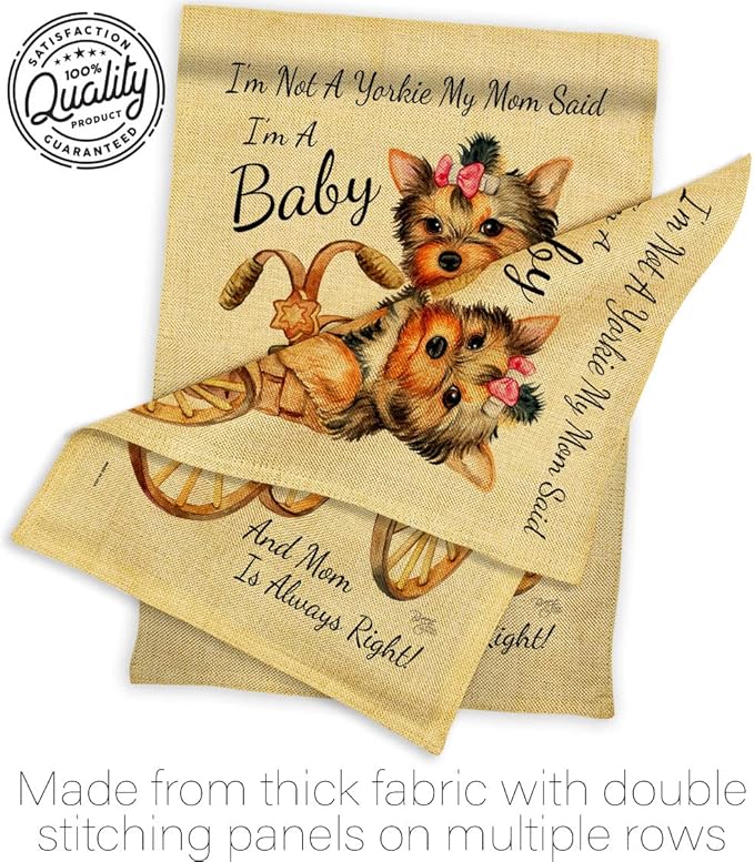 Breeze Decor Not Yarkie, I'm Baby Burlap House Flag Pack Dog Puppy Spoiled Paw Canine Fur Pet Nature Farm Animal Creature Vintage Applique Banner Small Garden Yard Gift Double-Sided, Made in USA