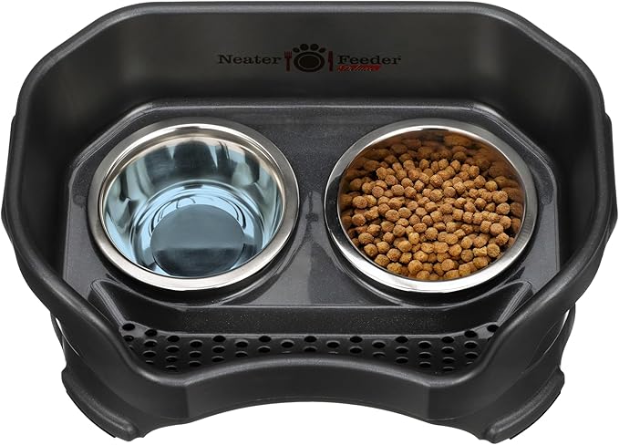 Neater Feeder Deluxe Mess Proof Dog Bowls Elevated for Small Breed – Made in USA – No Spill Raised Dog Food Bowl Stand – Stainless Steel Food and Water Bowl Set, Pet Feeding Station, Black