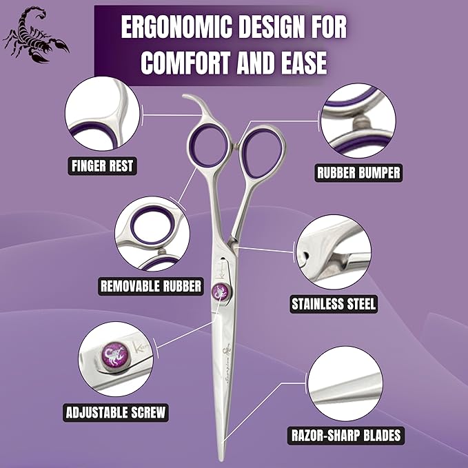 Kenchii Scorpion Dog Grooming Scissors, 7 Inch Straight Shears, Dog Scissors for Grooming, Professional Pet Grooming Scissors, Heavy Duty, Durable and Sharp