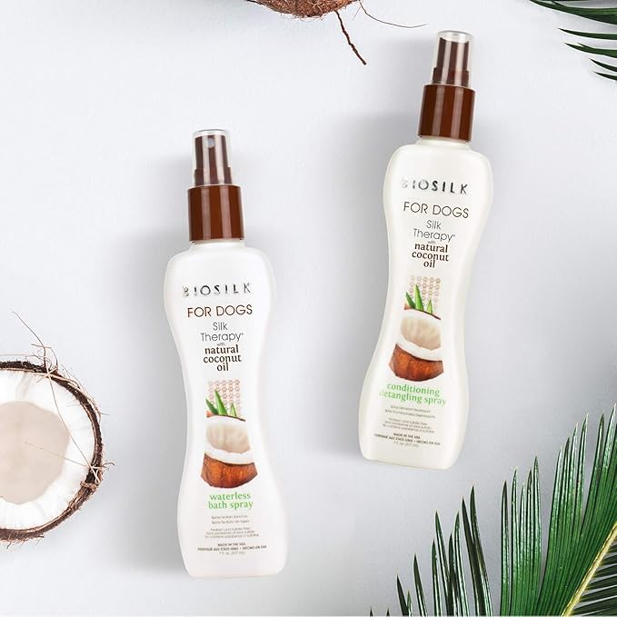 BioSilk Silk Therapy Conditioning Detangling Spray for Dogs with Natural Coconut Oil - Dog Matted Hair Detangler Conditioner for Dogs, Dematting Grooming Supplies, 7 Fl Oz - 2 Pack