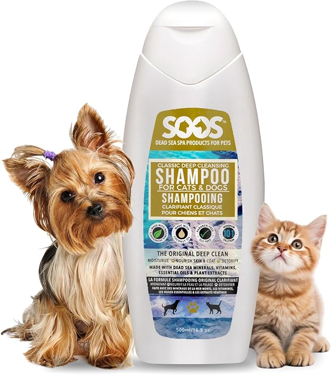 Soos Pet Dog Shampoo Classic Deep Cleansing Pet Shampoo Natural Dead Sea Minerals Fast Absorbing for Dogs and Cats - 1x Shampoo (500ml)