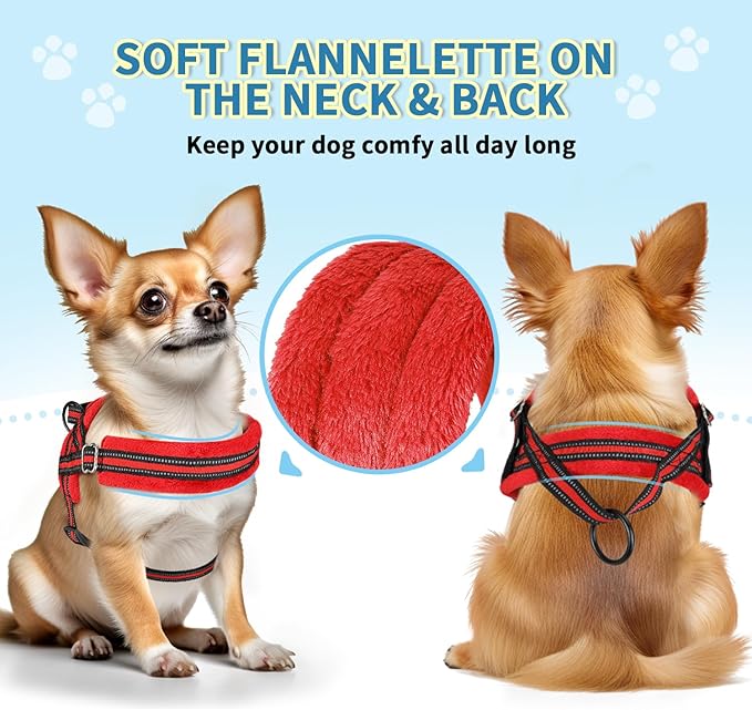 SlowTon No Pull Small Dog Harness and Leash Set, Puppy Soft Vest Harness Neck & Chest Adjustable, Reflective Lightweight Harness & Anti-Twist Pet Lead Combo for Small Medium Dogs (Red, XXS)