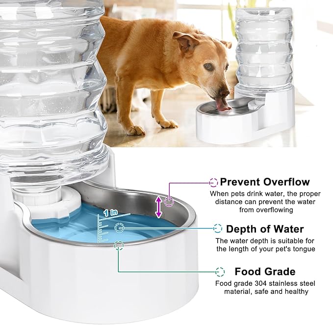 RIZZARI Automatic 8L Pet Waterer,100% BPA-Free, Gravity Stainless Steel Water Dispenser,Large Capacity Water Feeder for Cats and Small and Medium-Sized Dogs