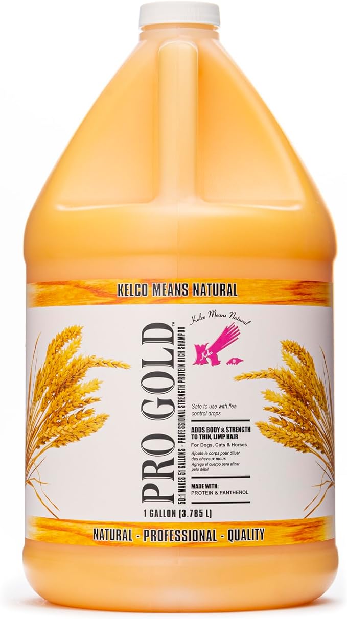 Kelco by Laube Color Enhancing Pet Shampoo - Pro Gold Shampoo for Yellow, Tan, Amber & Brown Coats - Natural, Hypoallergenic Formula for Grooming Dogs, Cats, and Pets(50:1 Concentrated, 1 Gallon)