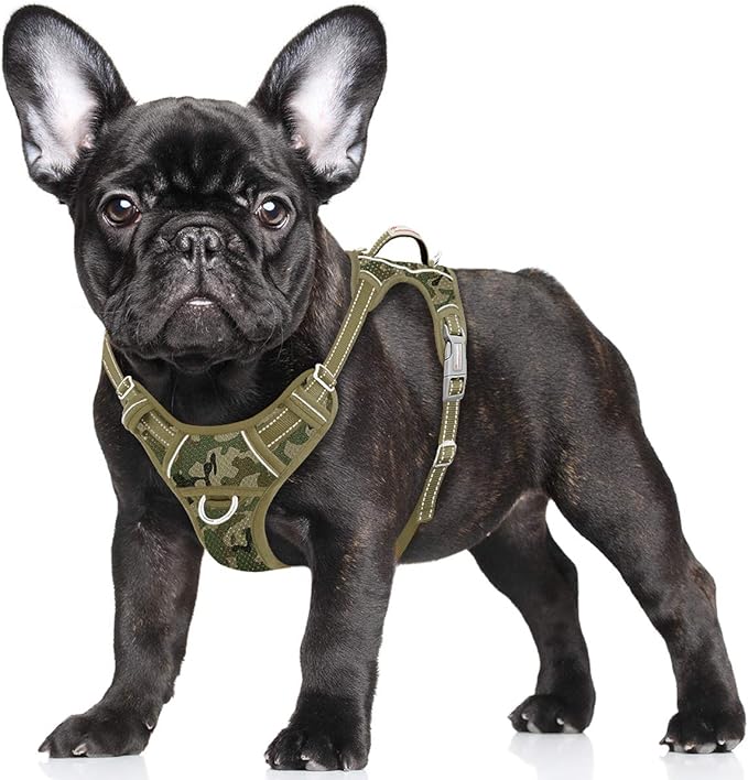 BARKBAY No Pull Dog Harness Large Reflective Dog Harness with Front Clip and Easy Control Handle for Walking Training Running with ID tag Pocket(Camo,S)