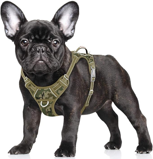BARKBAY No Pull Dog Harness Large Reflective Dog Harness with Front Clip and Easy Control Handle for Walking Training Running with ID tag Pocket(Camo,S)