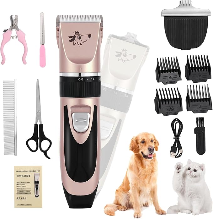 Aovdy Dog Clippers Grooming Kit Dog Shaver Clippers Hair and Paw Electric Cleaning Hair Clippers Set for Dogs Cats Rabbit (Rose Gold, Scissor Set+Foot Shaving Blade)