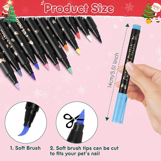 MSDADA 12-Color Quick-Dry Dog Nail Polish Kit Safe Polish Pens for Puppy Nail Art & Paw Care Easy-Apply, Odorless Formula for Dogs & Cats, for Pet Lovers