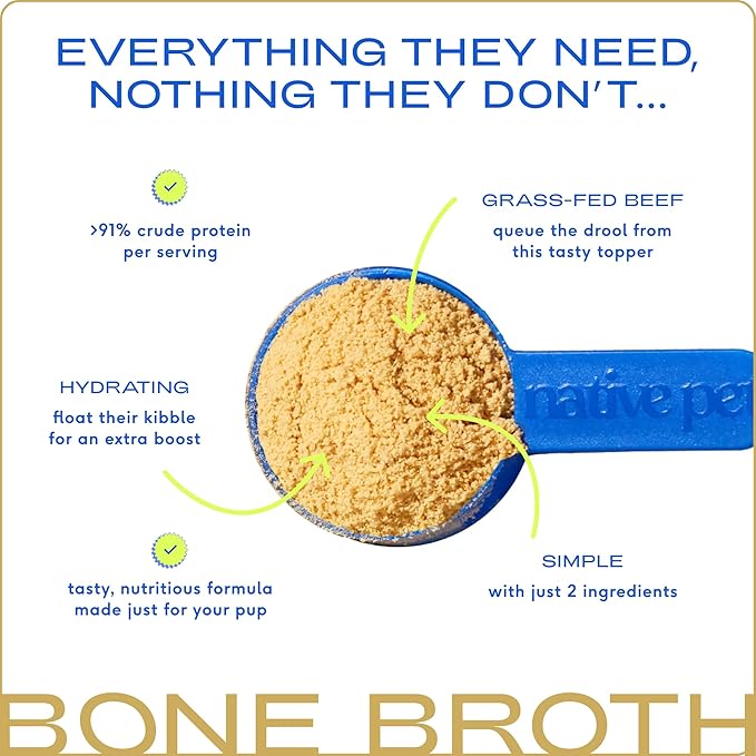 Native Pet Bone Broth for Dogs & Cats – Dog Bone Broth Powder - Dog Food Topper for Picky Eaters – Cat Broth & Dog Broth - Puppy Dog Gravy Topper for Dry Food – Beef Broth for Dogs & Cats – 9.5 oz