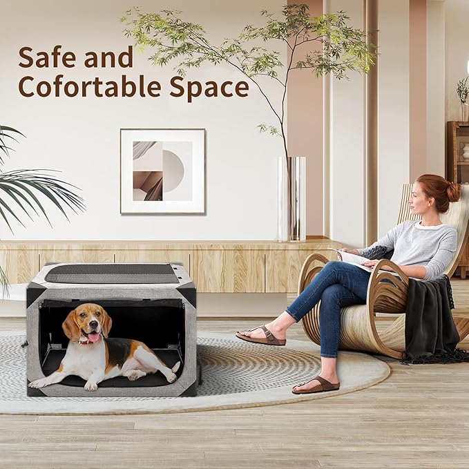 Dog Crate,30x21x21 Inch Large Dog Crate for Large or Medium Dogs, Portable and Foldable Design of Dog Cage, Perfect for Travel or Home Use, Dog Kennel with 3-Door and Durable Mesh Windows, Grey