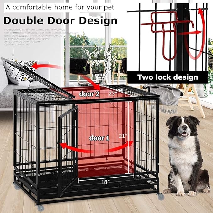 PayLessHere Dog Crate Dog Cage Dog Kennel for Large Dogs Heavy Duty 36 Inches Pet Playpen for Training Indoor Outdoor with Plastic Tray Double Doors & Locks Design