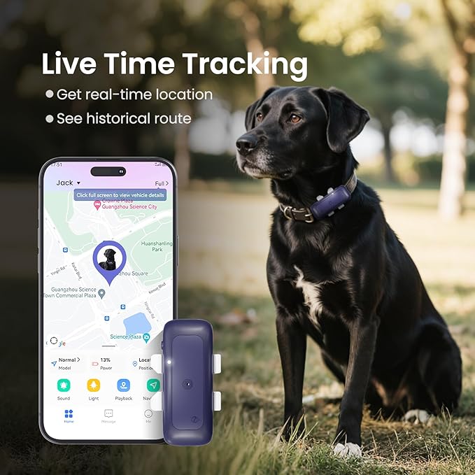 TSK Cat Dog GPS Tracker Smart Waterproof Tracker with Real-Time Location Escape Alerts Activity Monitor iOS & Android Compatible for Dogs Cats 6.5lbs+ Dark Blue