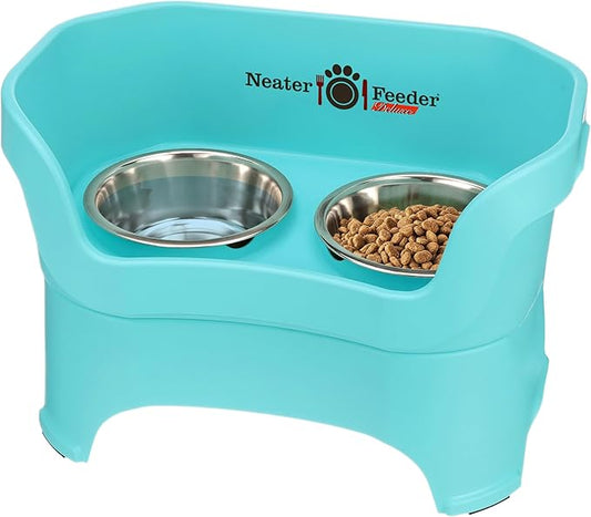 Neater Feeder Deluxe Mess Proof Dog Bowls Elevated for Large Breed – Made in USA – No Spill Raised Dog Food Bowl Stand – Stainless Steel Food and Water Bowl Set, Pet Dish Feeding Station, Aquamarine