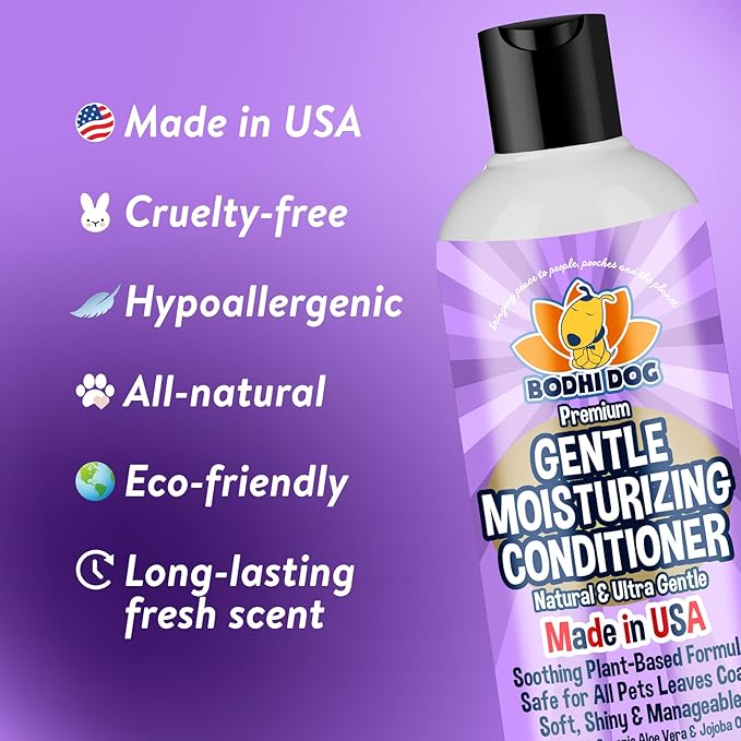 Bodhi Dog Gentle Moisturizing Dog Conditioner - Soothing Plant-Based Formula with Aloe Vera & Jojoba Oil - Hydrates & Softens Coat - Leaves Coat Soft Shiny & Manageable - Lavender Scent (8 Fl Oz)