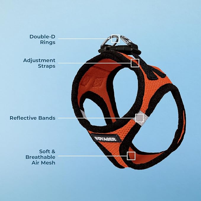 Voyager Step-in Air Dog Harness - All Weather Mesh, Reflective, No Pull Harness for Small, Medium Dogs, Cats - Secure with Hook & Loop Fastener, Buckle, Double D-Rings - Orange/Black Trim, XXXS