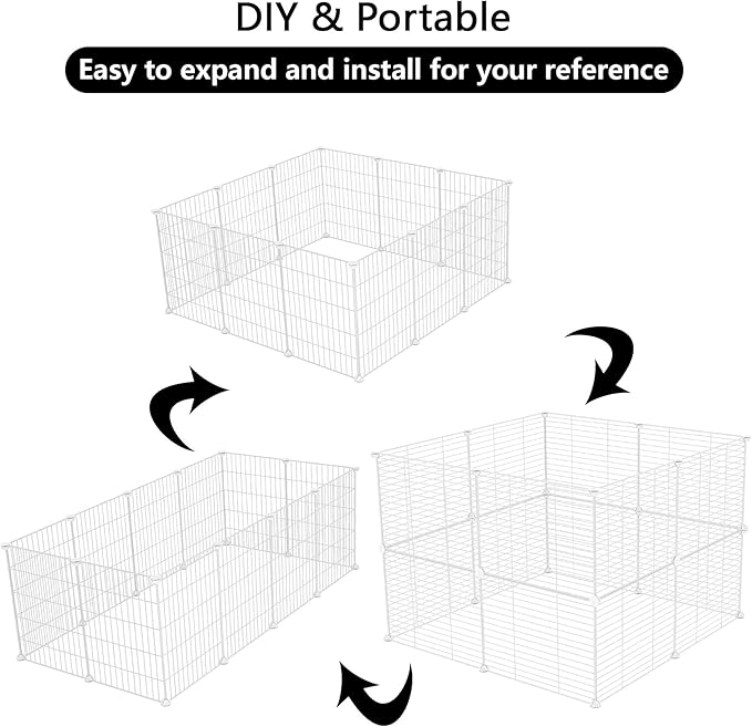 C&AHOME Pet Playpen, Small Animals Supplies, 16 Panels Exercise Playpens Cage, C Grids Portable Yard Fence Indoor, Ideal for Guinea Pigs, Pet Products, DIY Metal Yard Fence, 12" × 15" White UPPM3416W