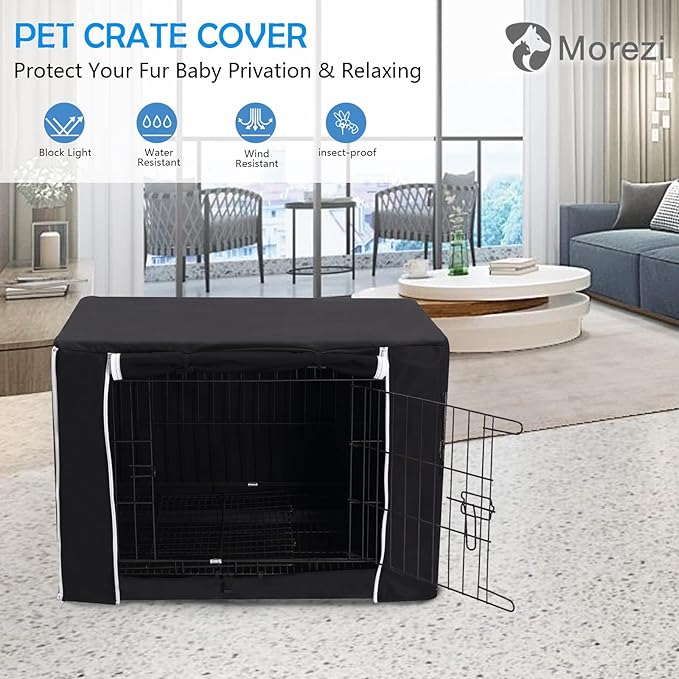Dog Crate Cover for Wire Crates Kennel 2 Doors Heavy Duty Waterproof Windproof Soundproof Pet Cage Cover Home Decoration - Cover only - Dark Grey - Fits 30 Inch Crates