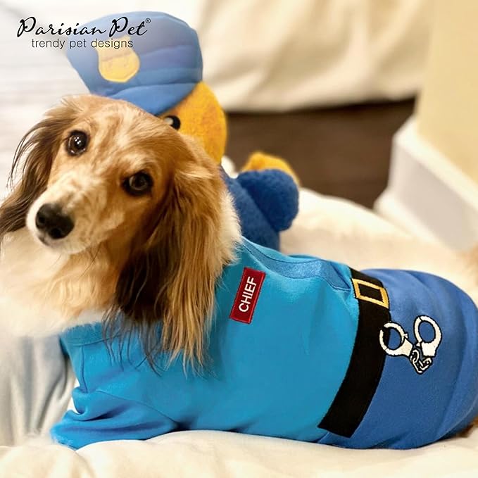 Parisian Pet Dog Shirt - Embroidered Police Costume - 100% Cotton and Polyester - Sleeved Cop Costume - Blue for Large Dogs 3XL