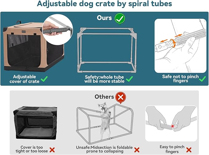 PETSFIT Portable Dog Crate, with Patented Adjustable Fabric Cover, Chewproof & Lockable Mesh Doors, Waterproof Base Collapsible Kennel Khaki 30 Inch