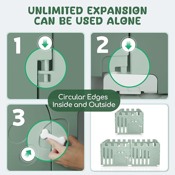 Dog Playpen with Door, 6-Panel 24" Indoor Cat Puppy Playpen, Strong Plastic Small Pet Safety Fence Dog Pen, Non-Slip and Secure Pet Gate, Green