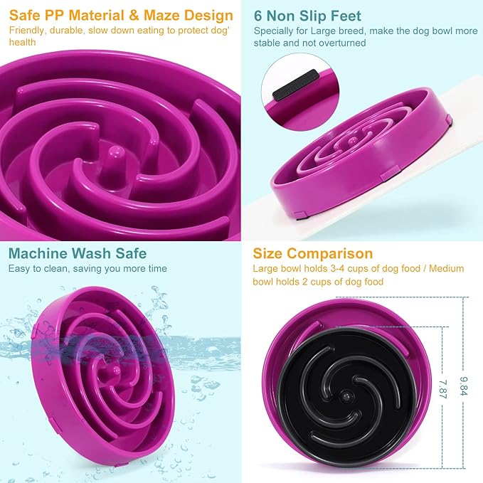 WHIPPY Slow Feeder Large Dog Bowls for Large Medium Dog Non Slip Maze Puzzle Bowl Pet Slower Food Feeding Dishes Interactive Bloat Stop Dog Bowl Preventing Choking Healthy Dog Bowl,Purple