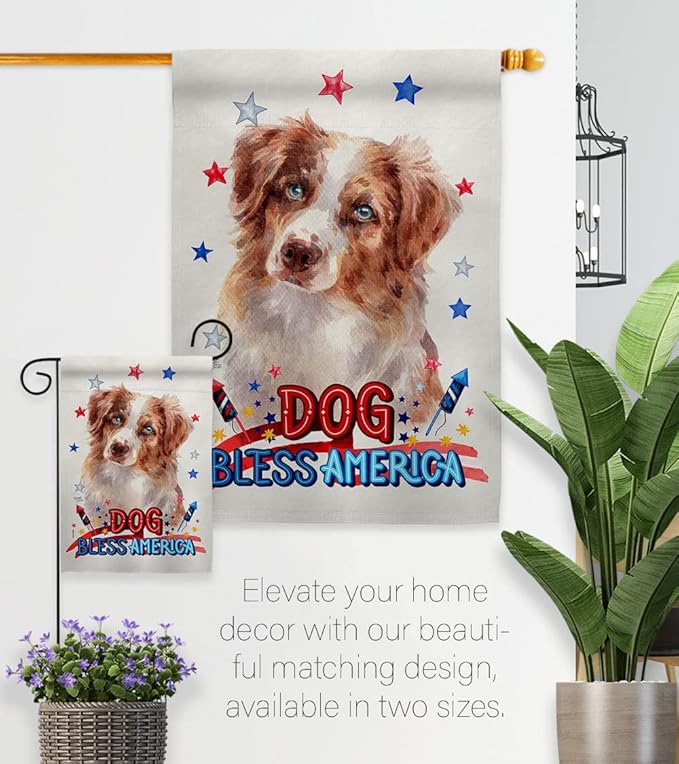 Breeze Decor Patriotic Red Australian Shepherd Garden House Flag-Kit Dog Puppy Spoiled Paw Canine Fur Pet Nature Farm Animal Creature Banner Small Yard Gift Double-Sided, Made in USA