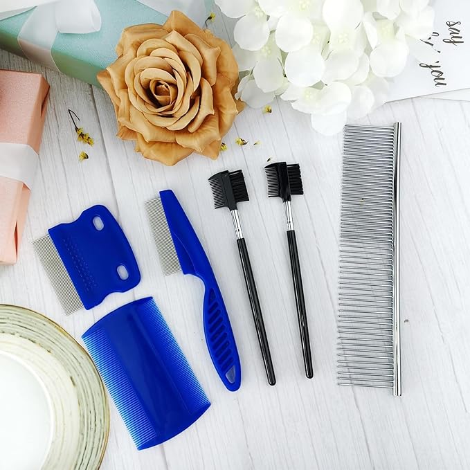 6Pcs Pet Combs for Remove Knots, Fluff and Dirt Dog Eye Comb for Removing Eye Mucus and Crust Dog Flea Fine Combs for Grooming Matting(Blue)