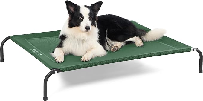 Bedsure Large Elevated Cooling Outdoor Dog Bed - Raised Dog Cots Beds for Large Dogs, Portable Indoor & Outdoor Pet Hammock Bed with Skid-Resistant Feet, Frame with Breathable Mesh, Green, 49 inches