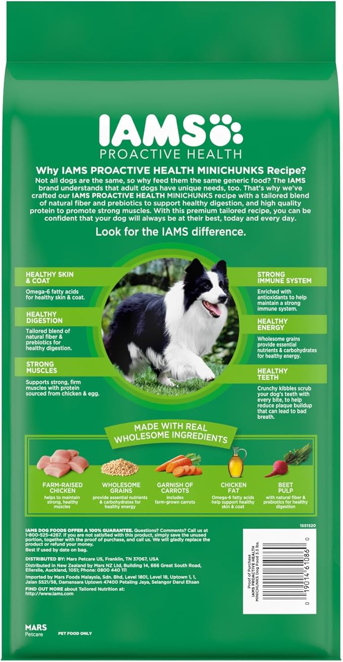 IAMS Proactive Health Minichunks Adult Dry Dog Food with Real Chicken, 3.3 lb. Bag