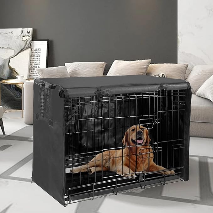 Dog Crate Cover 30 Inch Dog Kennel Cover, Metal Small Dog Crate Bumper for Wire Dog Cage with1 2 3 Doors, Waterproof 600D Oxford Fabric Indoor/Outdoor Black