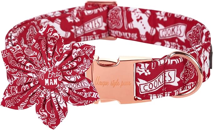 Unique style paws Christmas Dog Collar with Flower Tie Winter Gingerbread Snowman Theme Puppy Collar for Small Medium Large Dogs-XS