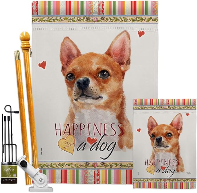 Breeze Decor Shorthair Chihuahua Happiness Garden House Flag-Kit Dog Puppy Spoiled Paw Canine Fur Pet Nature Farm Animal Creature Decoration Banner Small Yard Gift Double-Sided, Made in USA