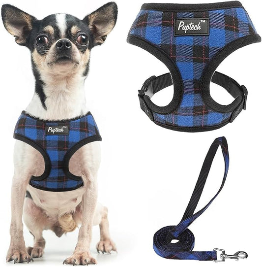 PUPTECK Soft Mesh Dog Harness and Leash Set Pet Puppy Cat Comfort Padded Vest No Pull Harnesses, Navy Blue, XS