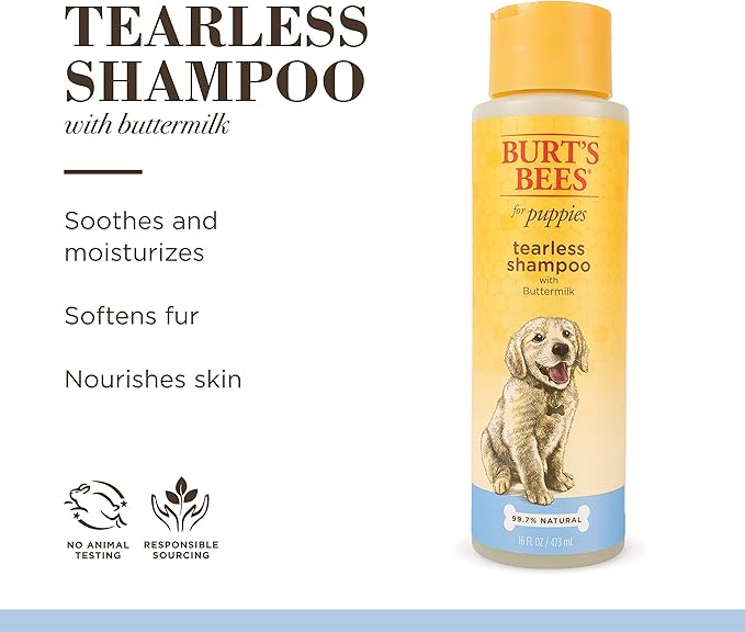 Burt's Bees for Pets Tearless Puppy Shampoo with Buttermilk, 2pk, 95% Natural Origin Formulas, Best Tearless Shampoo for Puppies - Gentle Dog and Puppy Shampoo Tear Free, 16 oz - 2 Pack