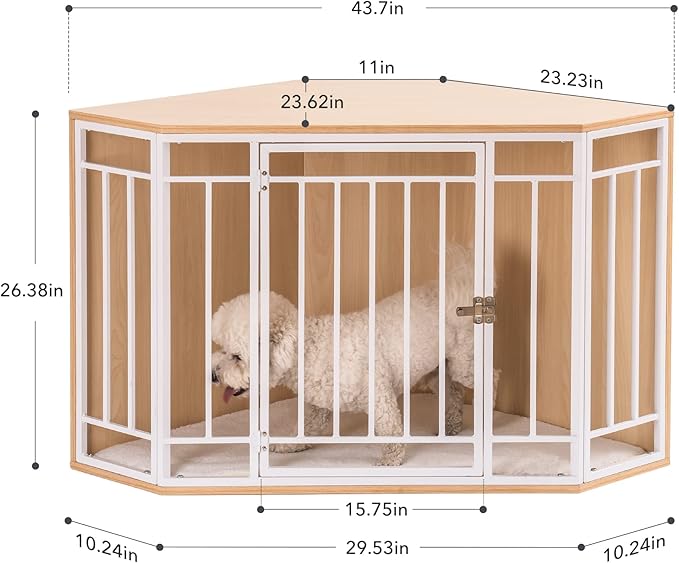 MEWOO Corner Dog Crate Furniture with Cushion, Wooden Dog Kennel End Table, Doghouse, Pet Crate for Indoor Use, Dog Cages for Small Medium Dogs Indoor