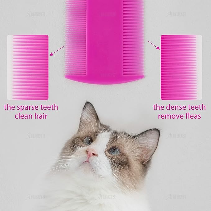 AUEAR, 12 Pack Pet Flea Lice Combs Double Sided Fine Tooth Dogs Cats Grooming Remove Float Hair Tear Marks Tick Removal Tool (6 Colors)